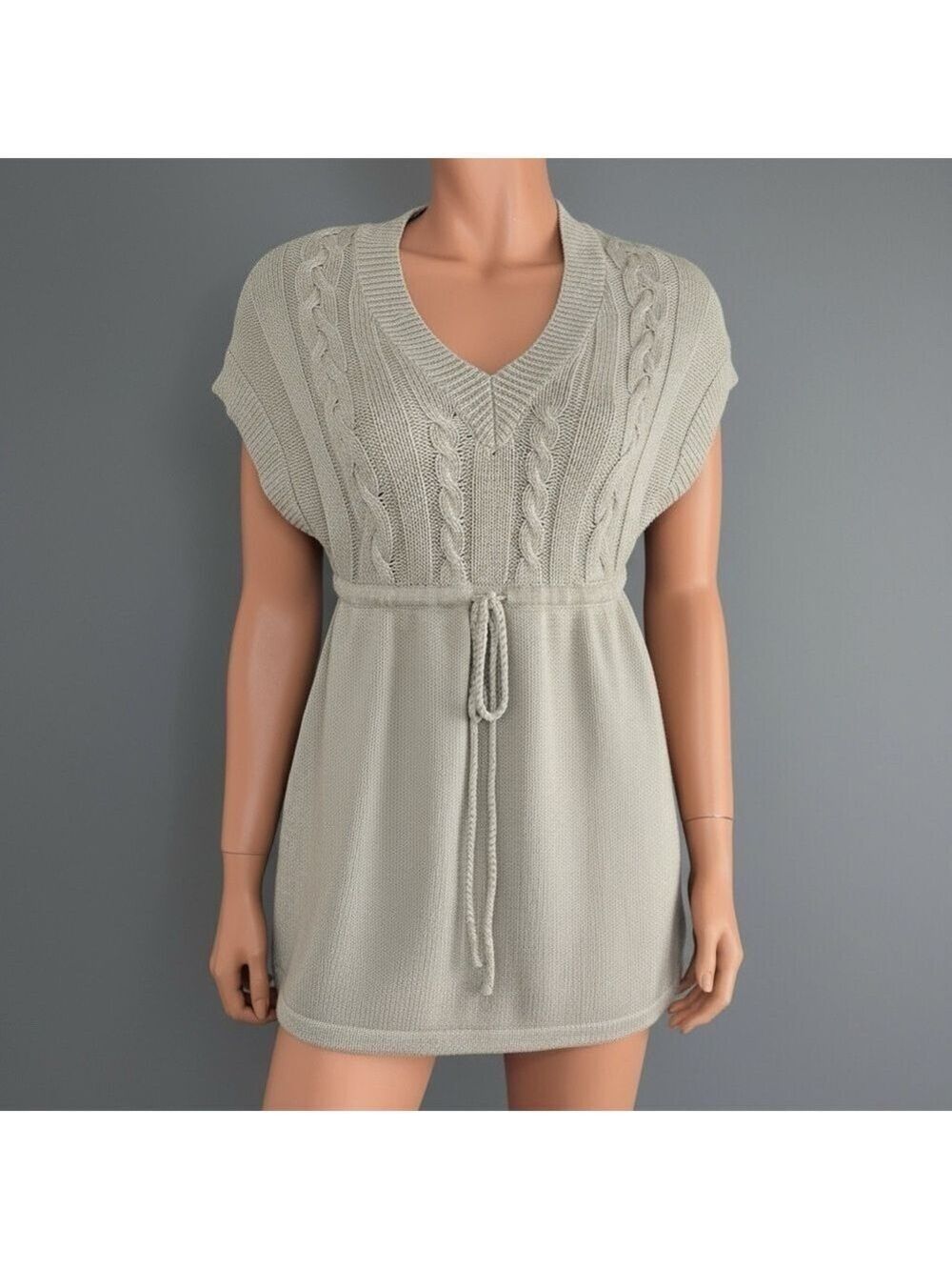 Mossimo Babydoll Cable Knit Sweater Dress Tunic L Earthy Neutral Soft  Academia